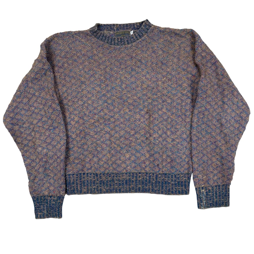 Vintage USA Marled Diamond Knit Sweater Knits Crewneck M 20x21 Brown Multi Retro